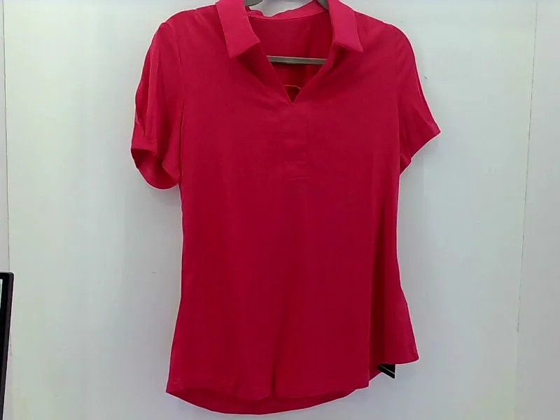 Hot Pink Collared Short Sleeve Women's Top Medium