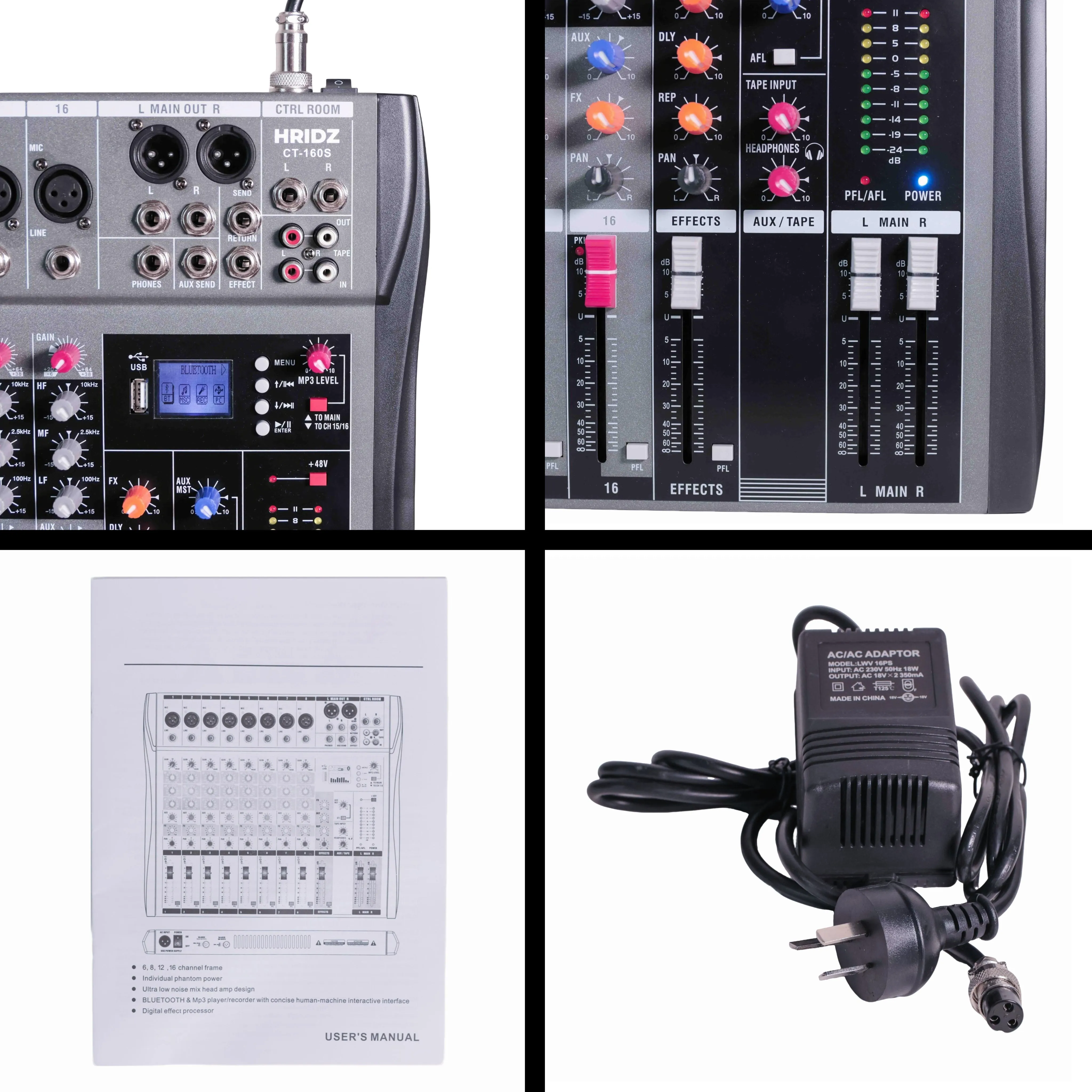 Hridz 16 Channels Audio Sound Mixer Mixing DJ Console USB with 48V Phantom Power