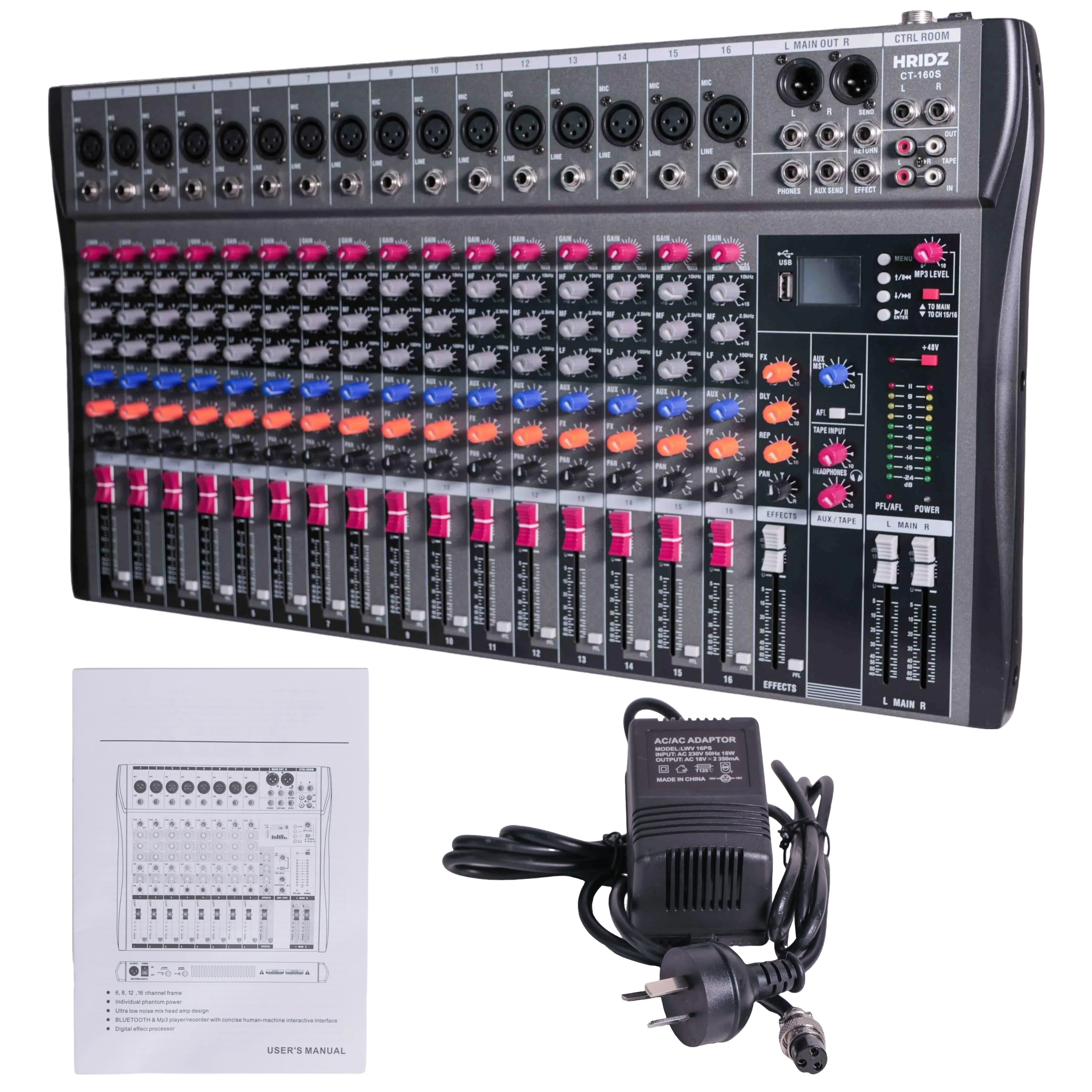 Hridz 16 Channels Audio Sound Mixer Mixing DJ Console USB with 48V Phantom Power