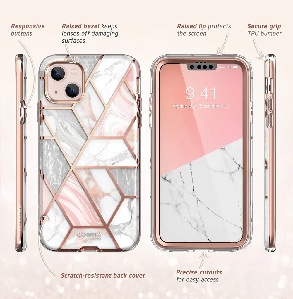 iPhone 13 Mini Marble Case Slim Full-Body Stylish Protective Case with Built-in Screen Protector