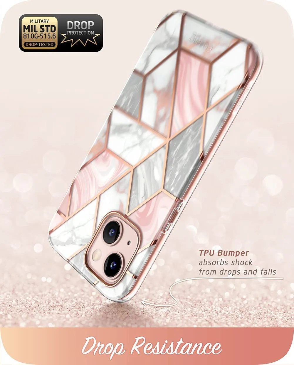 iPhone 13 Mini Marble Case Slim Full-Body Stylish Protective Case with Built-in Screen Protector