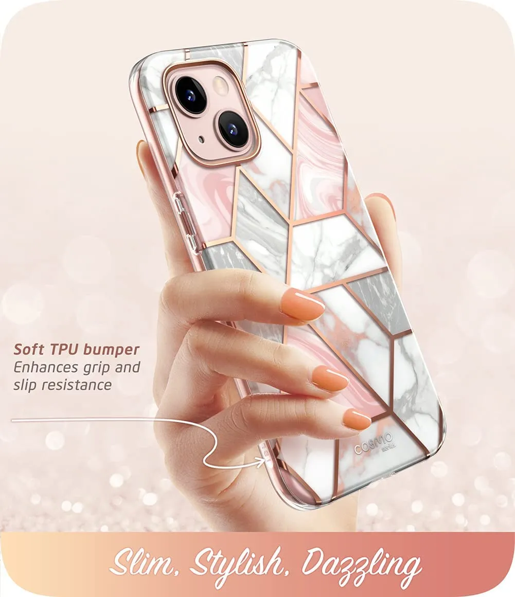 iPhone 13 Mini Marble Case Slim Full-Body Stylish Protective Case with Built-in Screen Protector