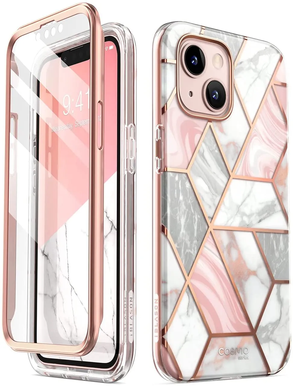 iPhone 13 Mini Marble Case Slim Full-Body Stylish Protective Case with Built-in Screen Protector