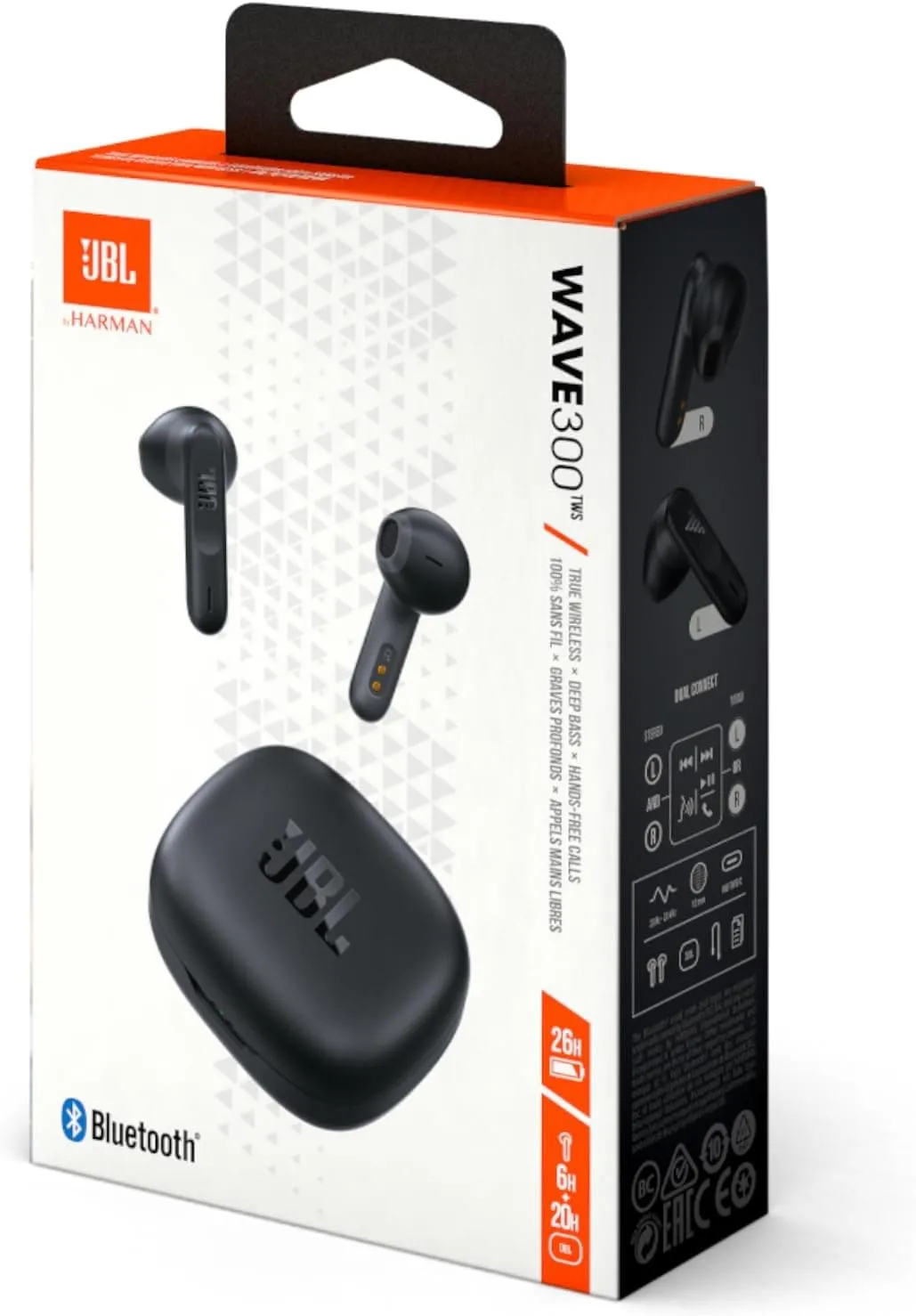 JBL Wave 300 TWS True Wireless In-Ear Bluetooth Headphones in Charging Case - Wireless Earbuds with Integrated Microphone, 26 hours of Playback, in Black