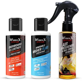 KIT-DAW Dashboard & Leather Conditioner Protectant 100ml, Air Freshener Serene Paradise 100ml and Windshield Washer Fluid 100ml Combo