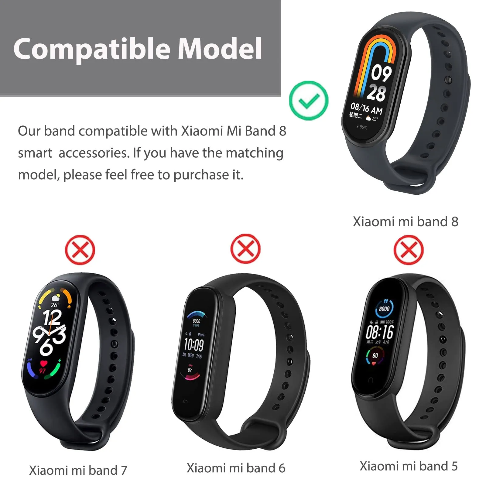 Leather Straps For Xiaomi Mi Band 8 / Xiaomi Smart Band 8 - Black