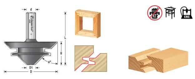 Lock Miter Router Bit | 45°x 1 1⁄2 Dia x 1⁄2 x 1⁄4" Shank | 55393 | 738685553930