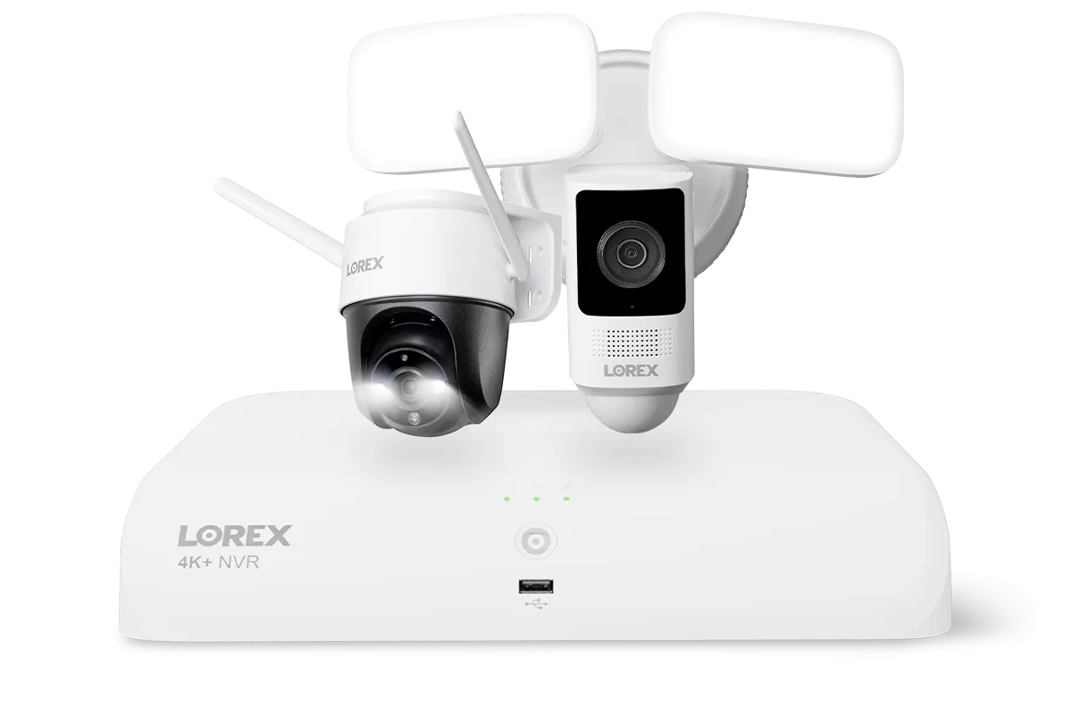 Lorex Wireless Fusion - 4K  NVR with 2K Wi-Fi Floodlight and 2K Wi-Fi Outdoor Pan-Tilt Camera