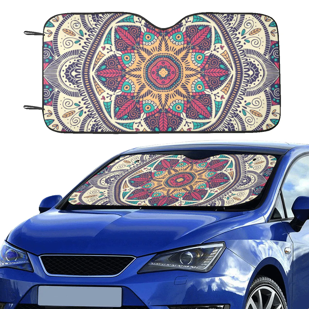 Mandala Windshield Sun Shade, Boho Bohemian Car Accessories Auto Cover Protector Window Visor Screen Decor 55" x 29.53"