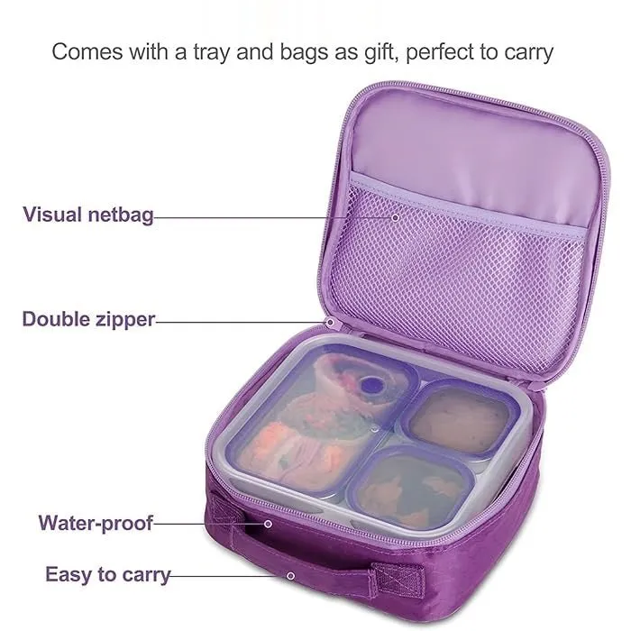 Meal Station 3 Compartment Stainless Steel Bento Lunch Box with Bag