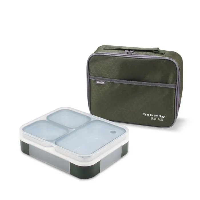 Meal Station 3 Compartment Stainless Steel Bento Lunch Box with Bag