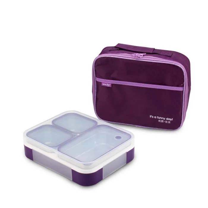 Meal Station 3 Compartment Stainless Steel Bento Lunch Box with Bag