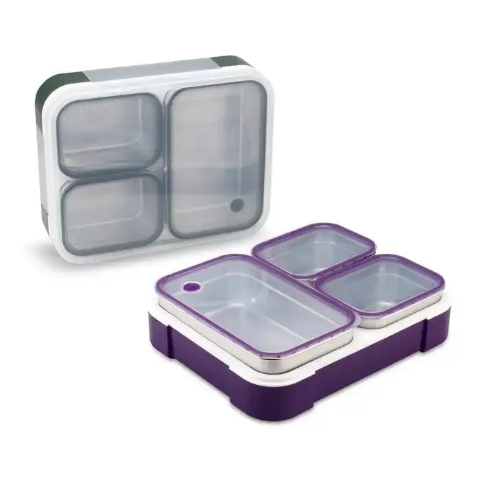 Meal Station 3 Compartment Stainless Steel Bento Lunch Box with Bag