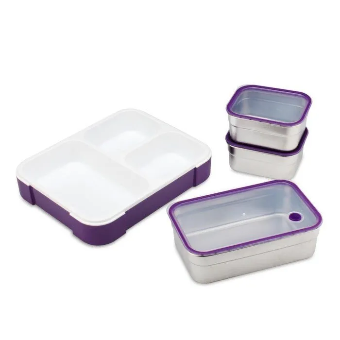 Meal Station 3 Compartment Stainless Steel Bento Lunch Box with Bag