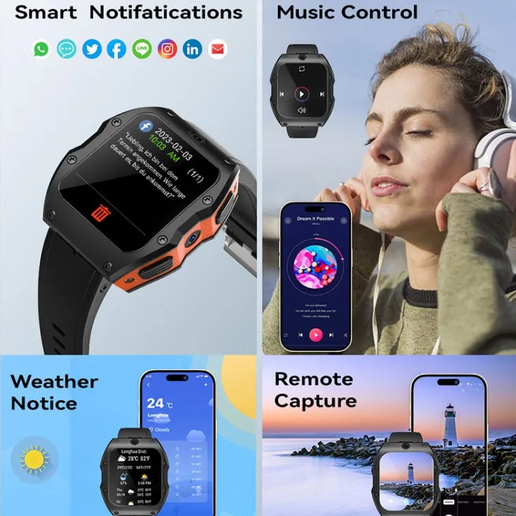 Model X 1.99 inch IP68 Waterproof Android 9.0 4G Dual Cameras Matte Smart Watch, Specification:4GB 128GB(Black)