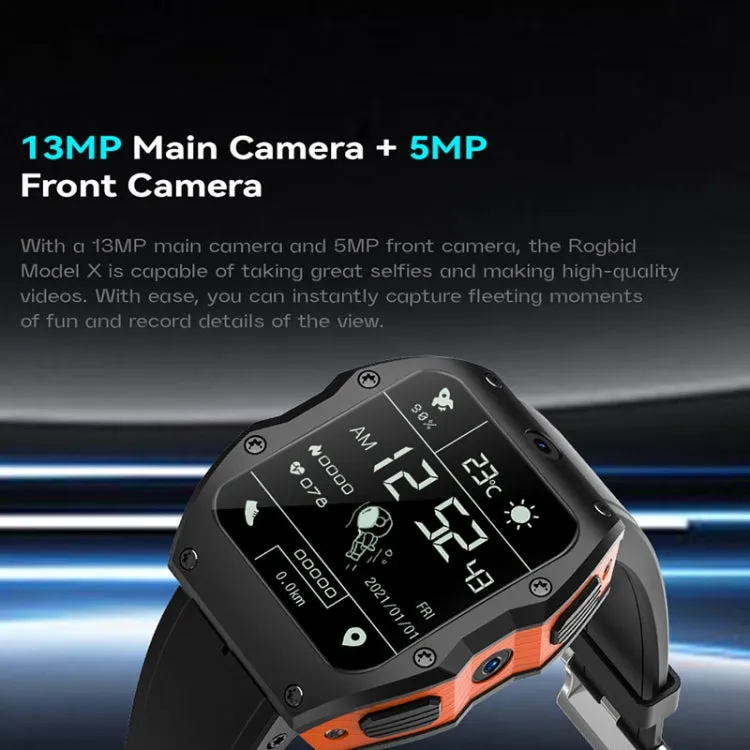 Model X 1.99 inch IP68 Waterproof Android 9.0 4G Dual Cameras Matte Smart Watch, Specification:4GB 128GB(Black)