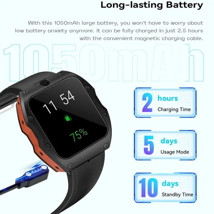 Model X 1.99 inch IP68 Waterproof Android 9.0 4G Dual Cameras Matte Smart Watch, Specification:4GB 128GB(Black)