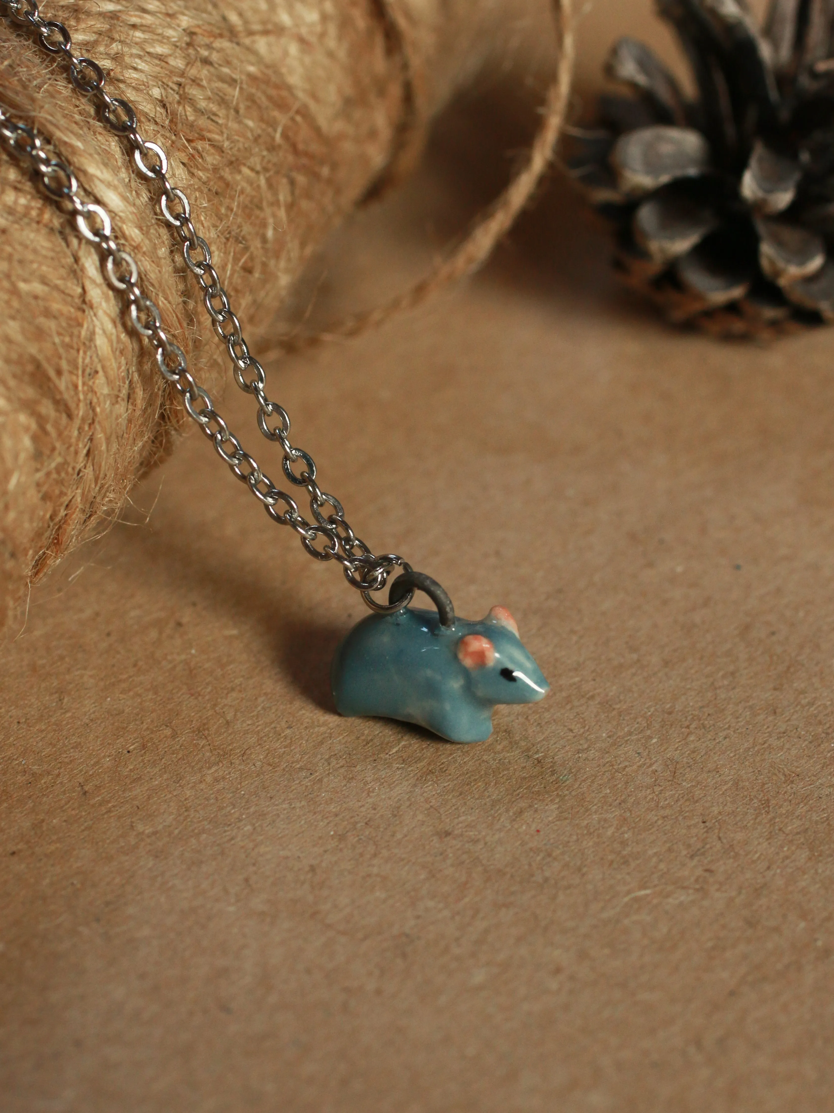 Mouse necklace - Ceramic pendant