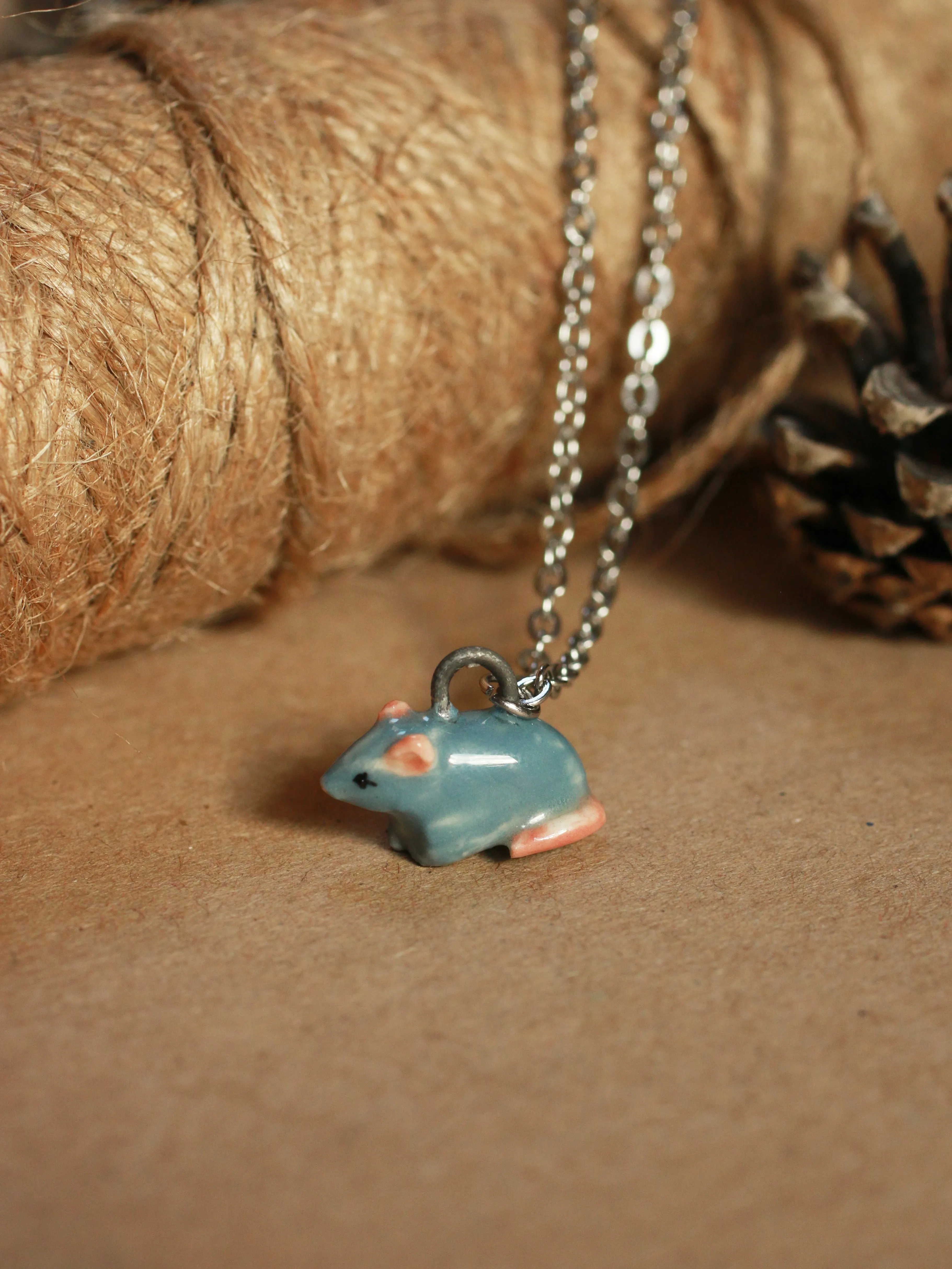 Mouse necklace - Ceramic pendant