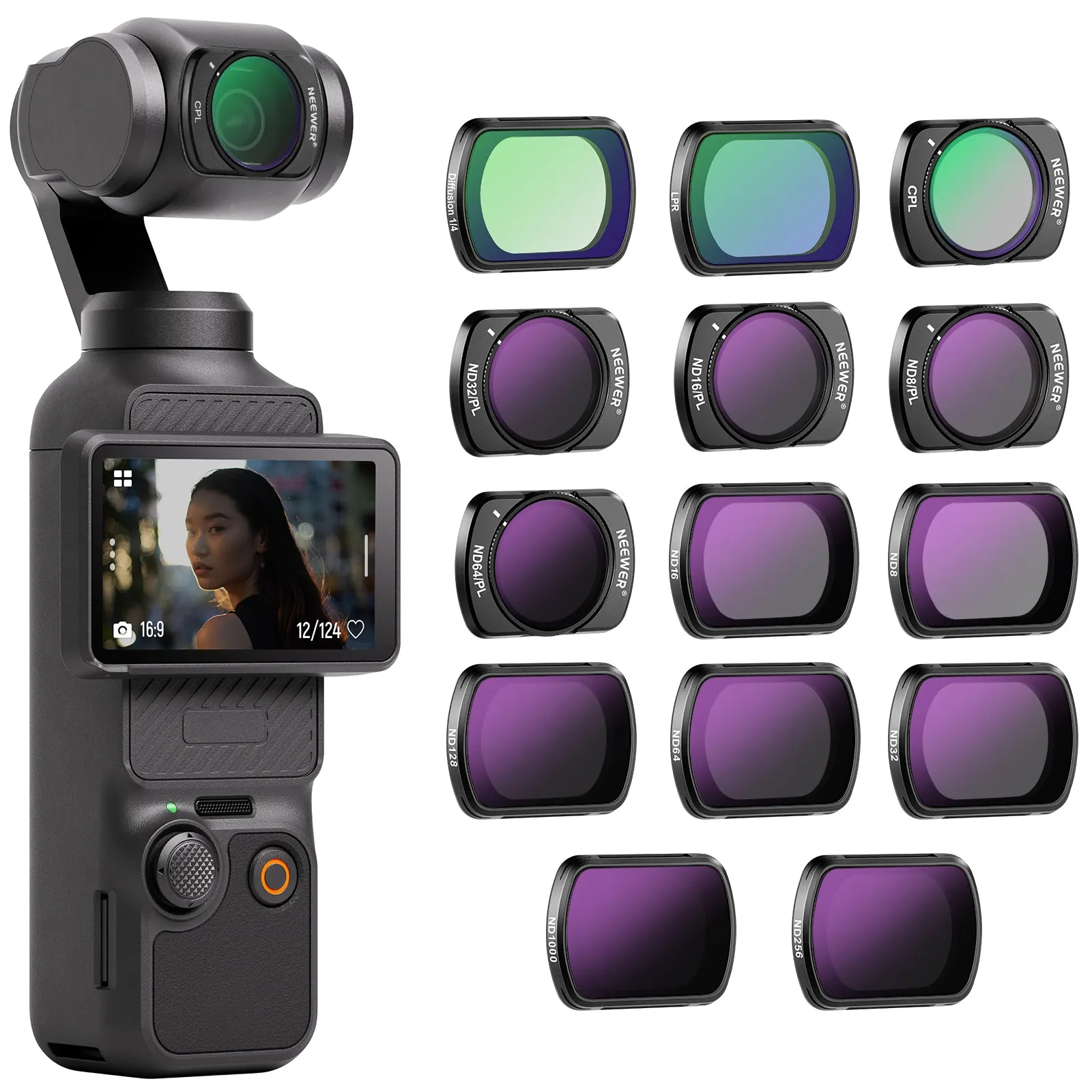 NEEWER 14 Pack Magnetic ND & CPL & Effect Filter Set compatible with DJI OSMO Pocket 3