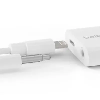 Open Box - Belkin RockStar 3.5mm Audio Aux with Port Charge Adapter – White