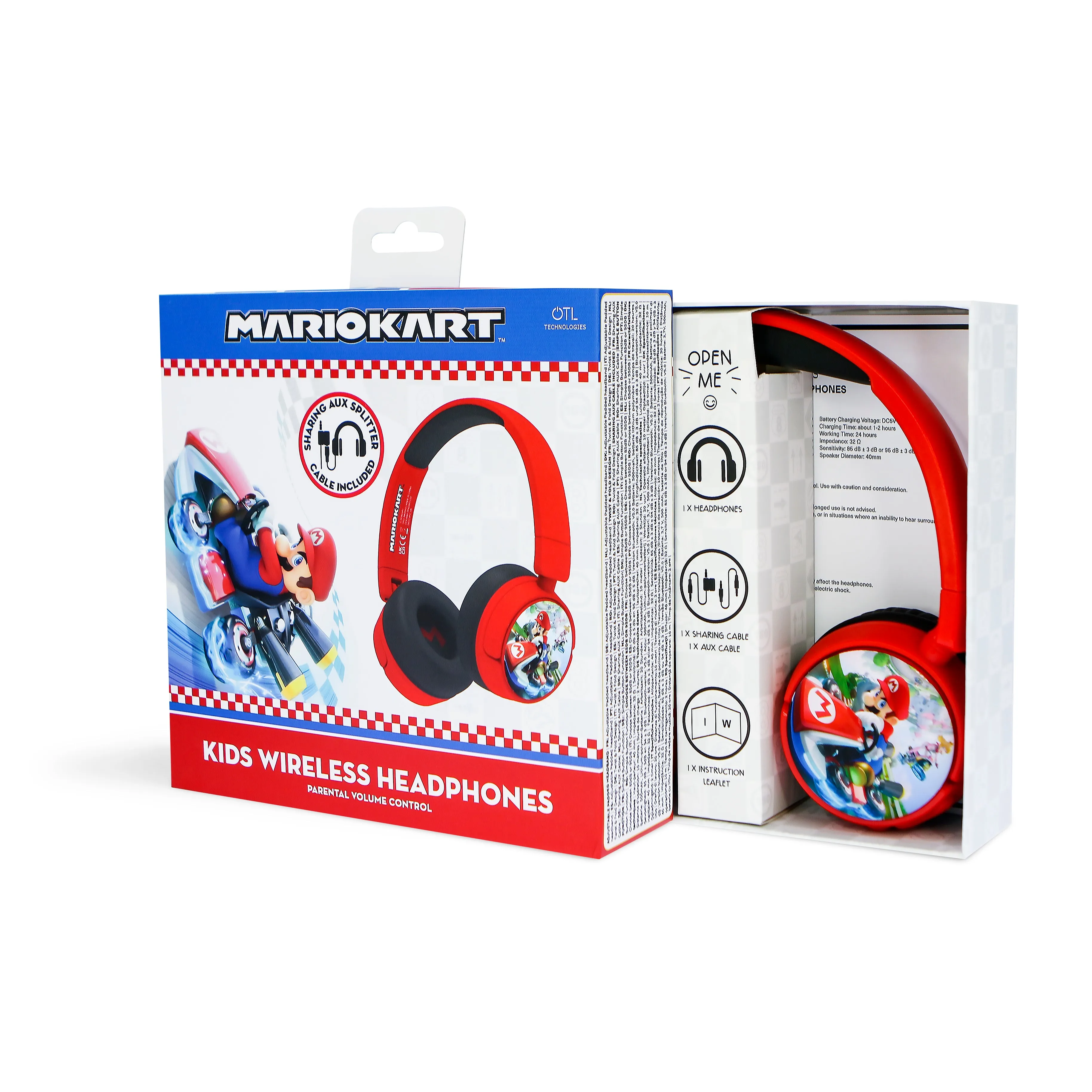 OTL Mario Kart Kids Over-Ear Wireless Headphones - Red | MK0983