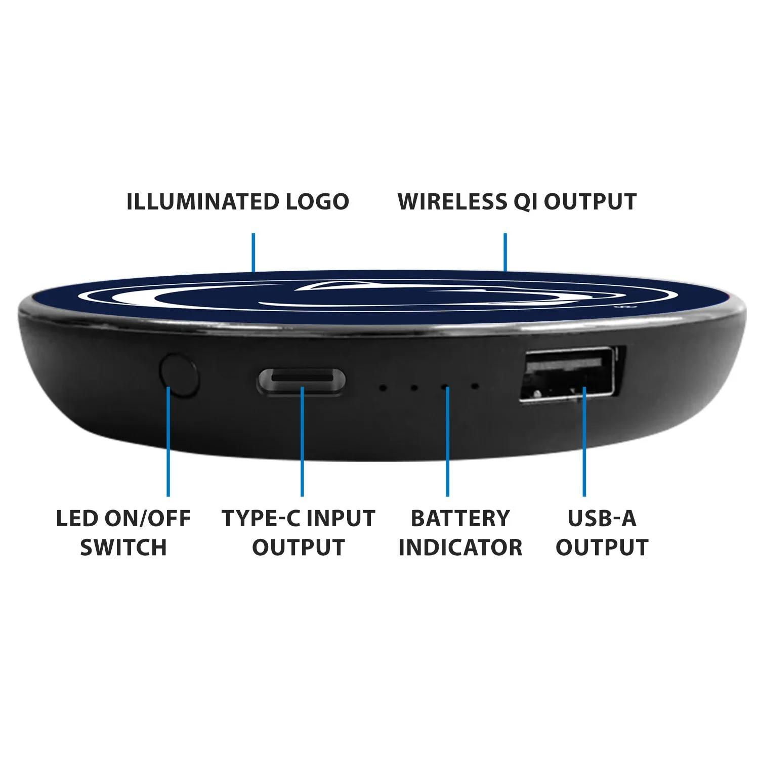 Penn State University Qi Wireless Charger With Illuminated Nittany Lions Logo & Built-In Power bank