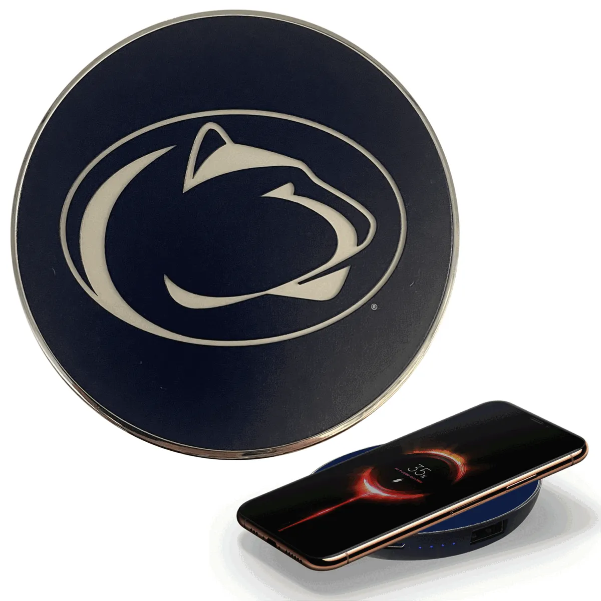 Penn State University Qi Wireless Charger With Illuminated Nittany Lions Logo & Built-In Power bank