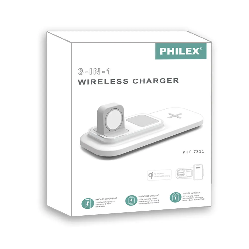 Philex 3In1 Phone/Watch/TWS Qi Wireless Charger Station White