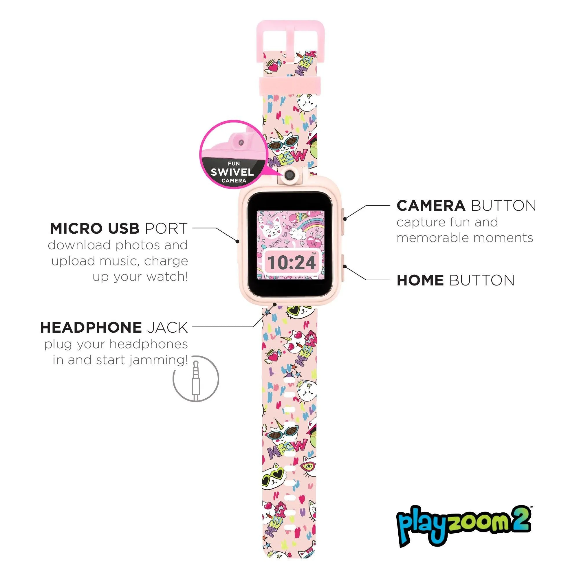 PlayZoom 2 Kids Smartwatch: Blush Cat Print