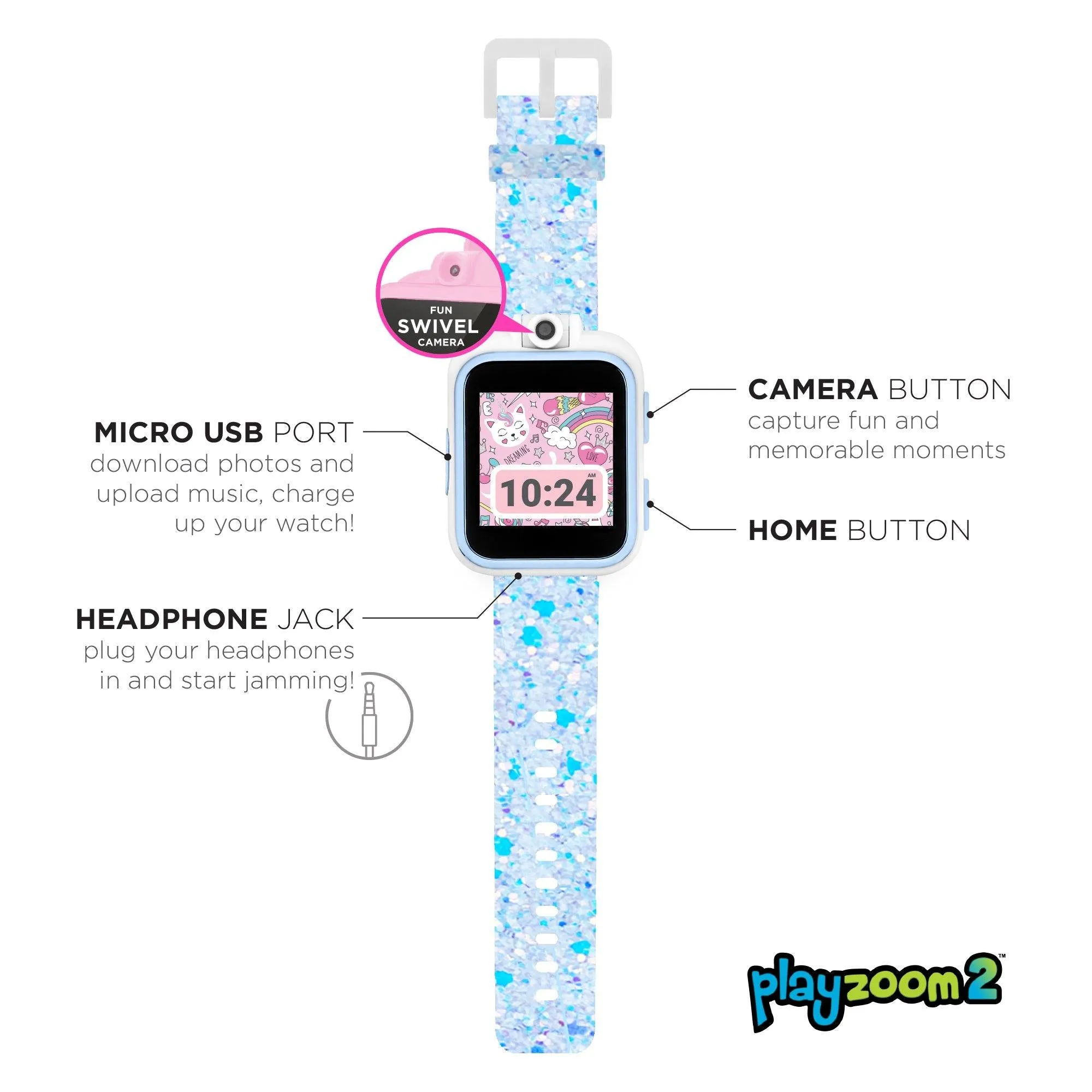 PlayZoom 2 Kids Smartwatch: Light Blue Glitter