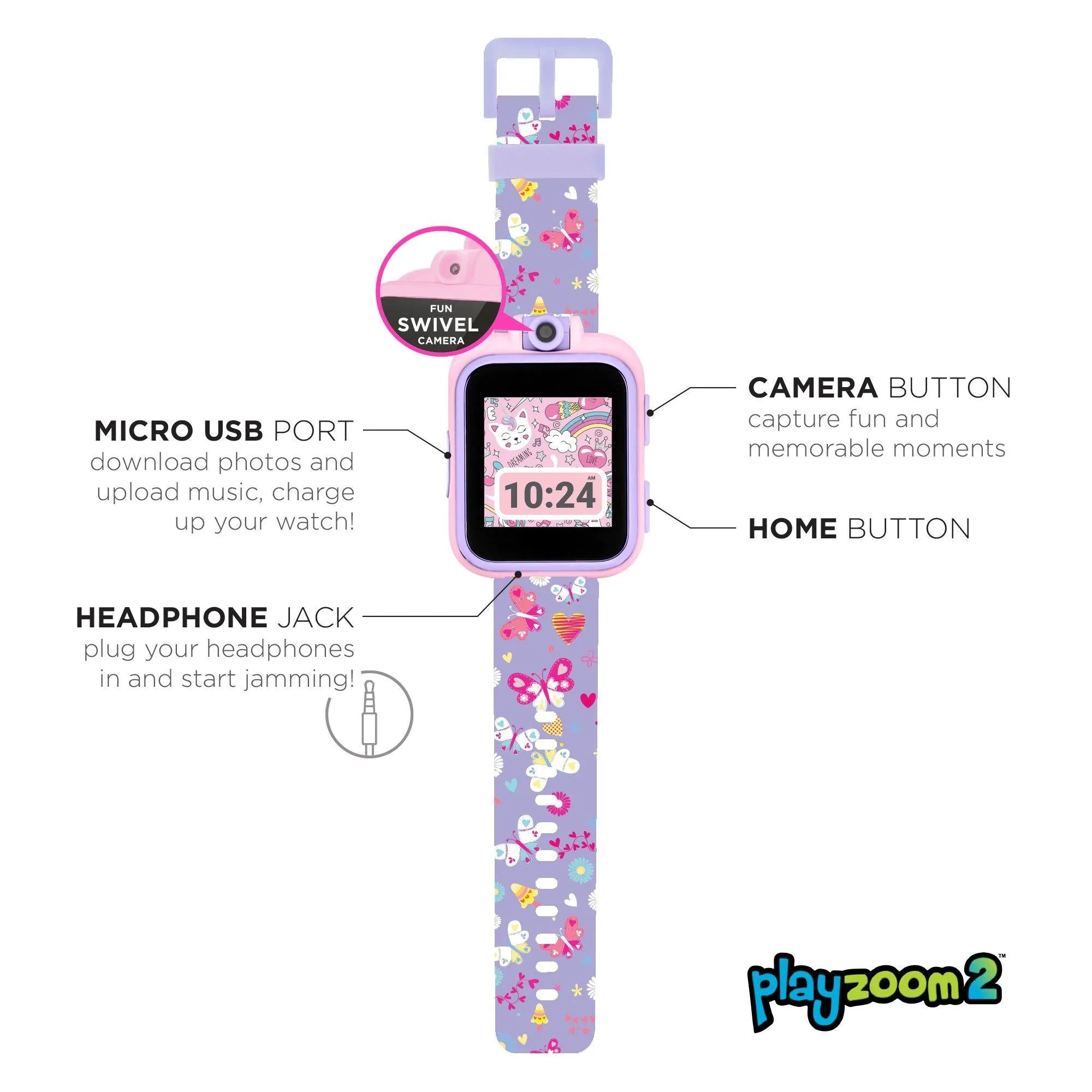 PlayZoom 2 Kids Smartwatch: Purple Butterfly Print