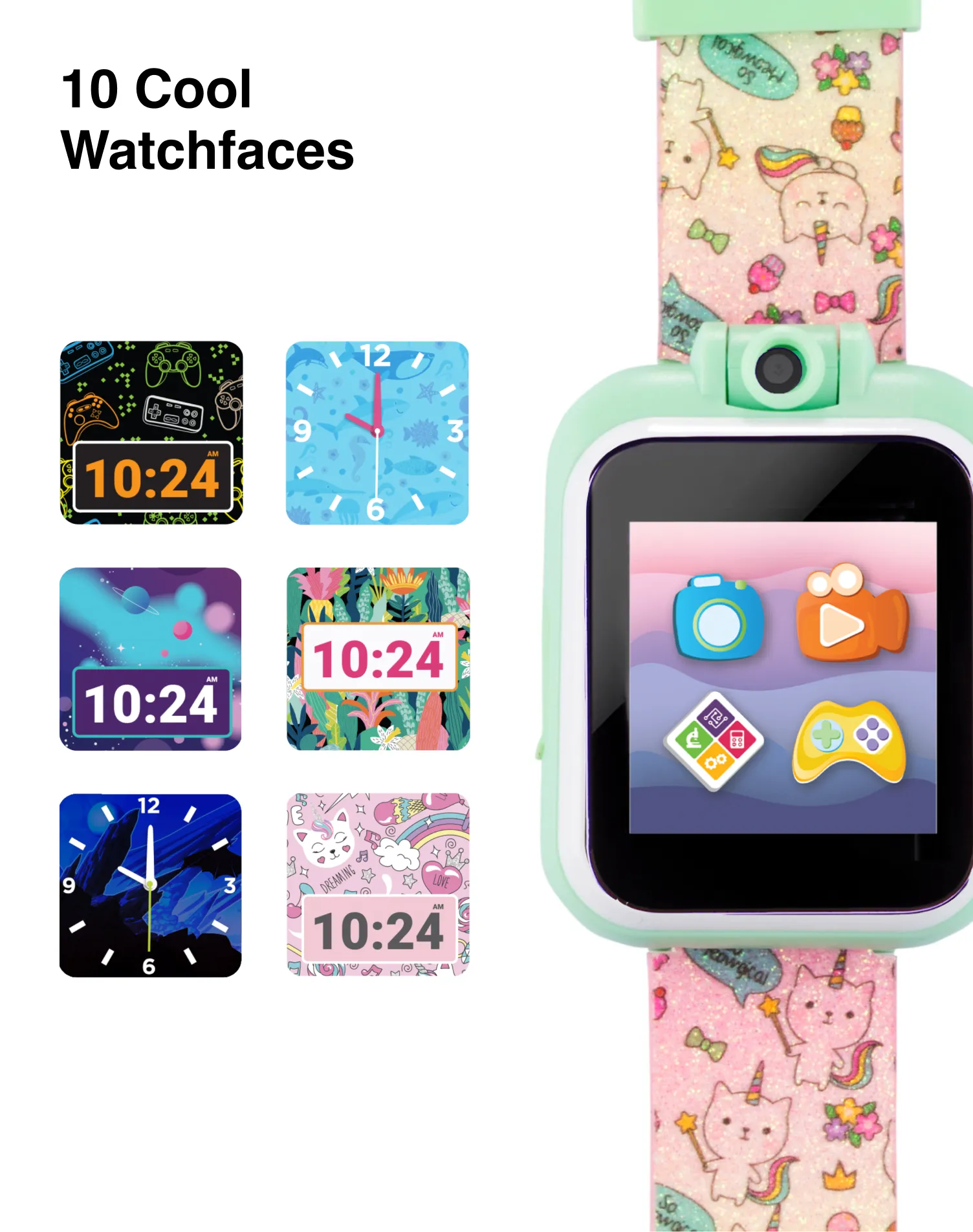 PlayZoom 2 Kids Smartwatch: Tie Dye Unicorn Cats and Ice Cream Print