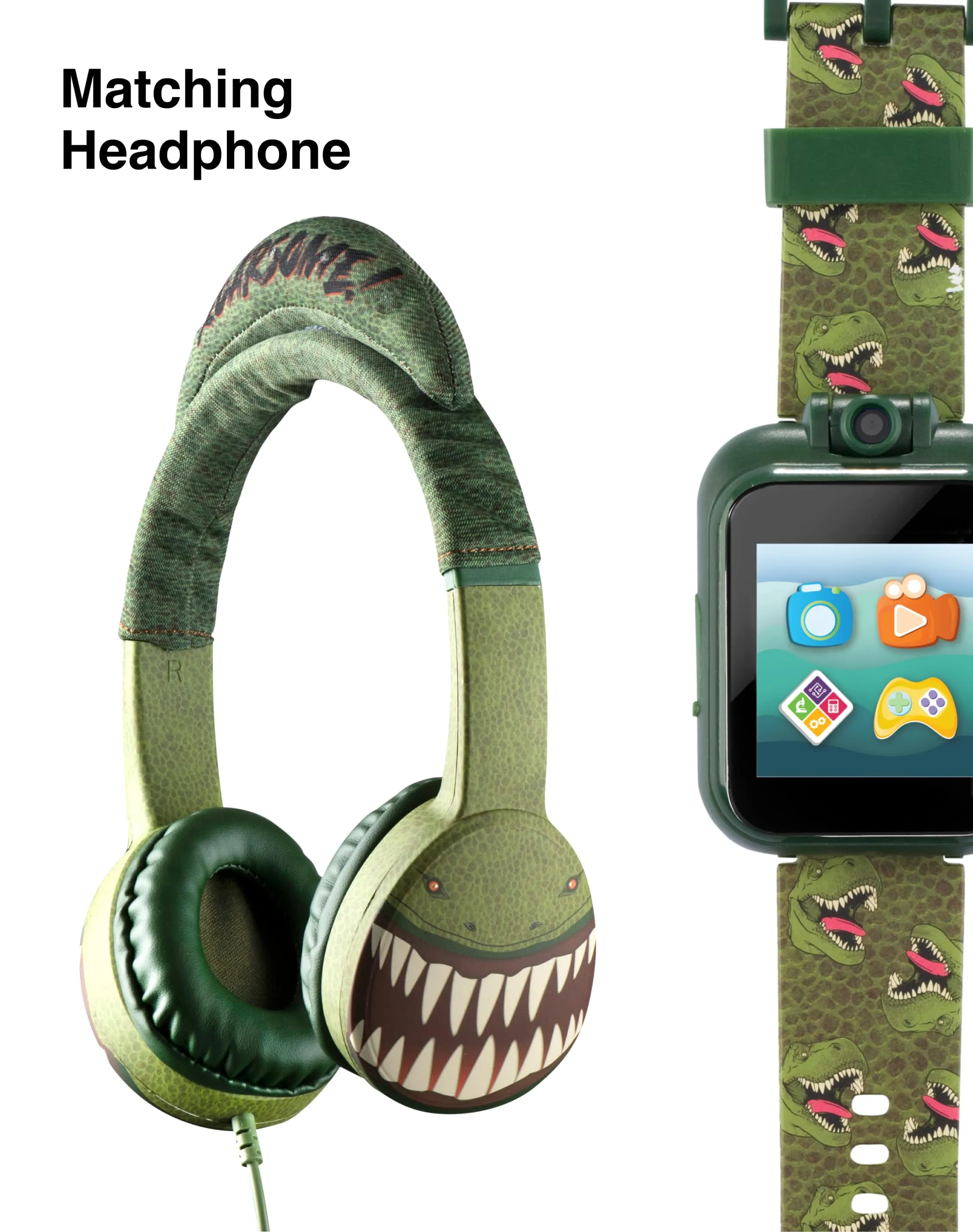 PlayZoom 2 Kids Smartwatch with Headphones: Green Dinosaur