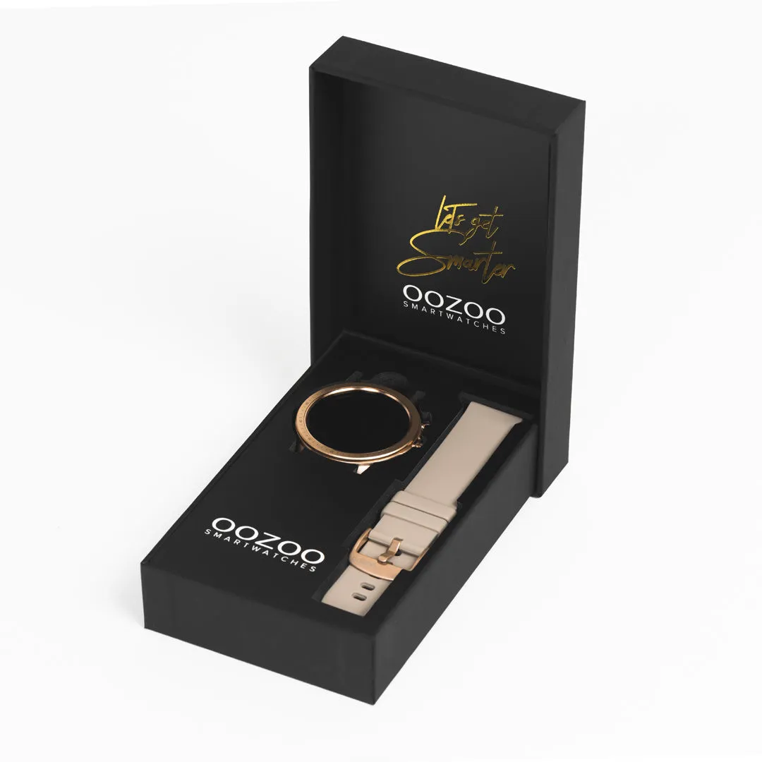 Rose gold coloured OOZOO smartwatch with rose gold coloured metal mesh bracelet - Q00307