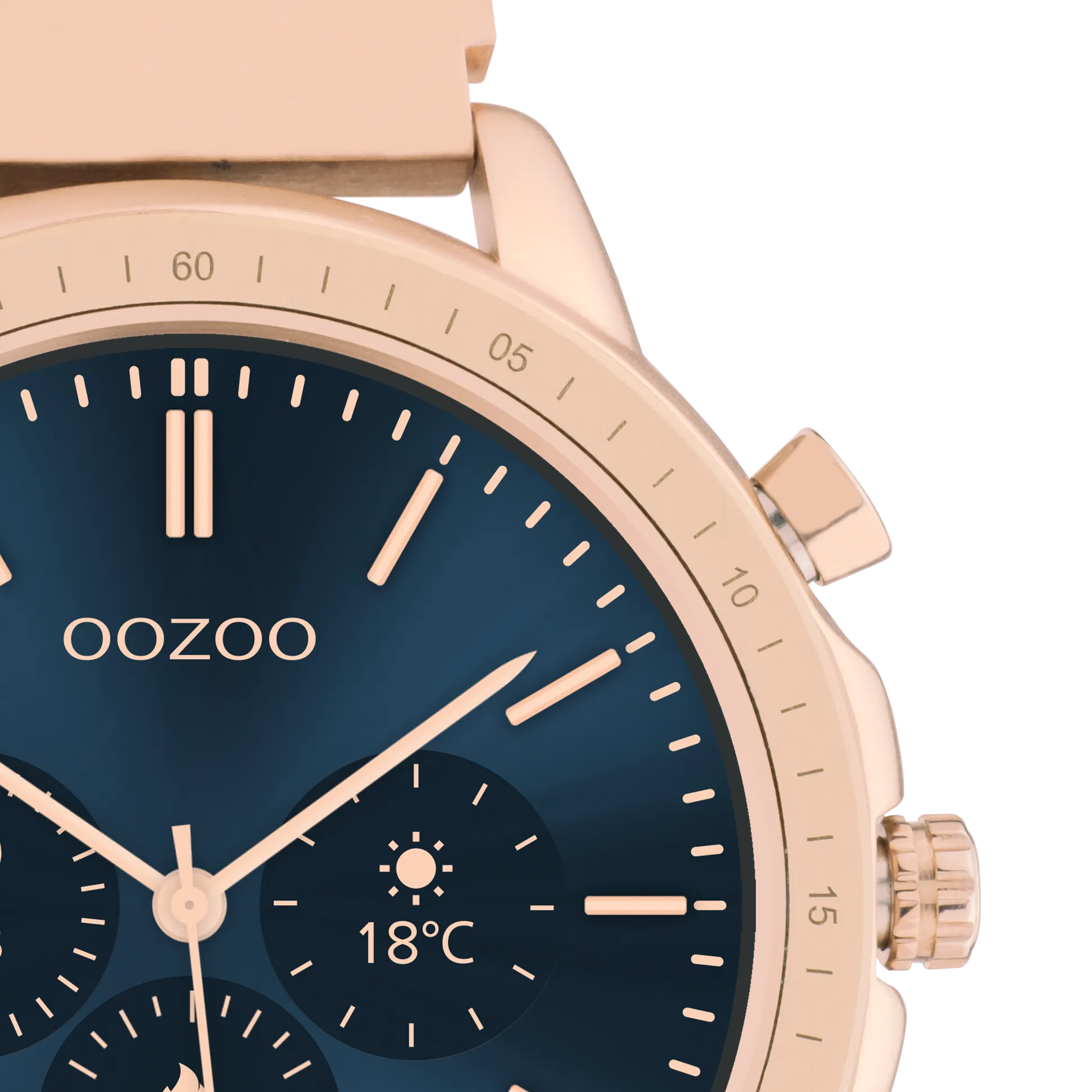 Rose gold coloured OOZOO smartwatch with rose gold coloured metal mesh bracelet - Q00307