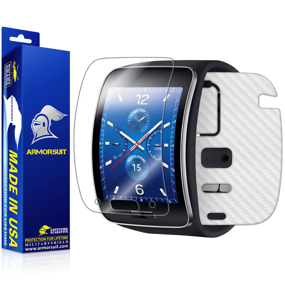 Samsung Gear S Screen Protector   White Carbon Fiber Skin