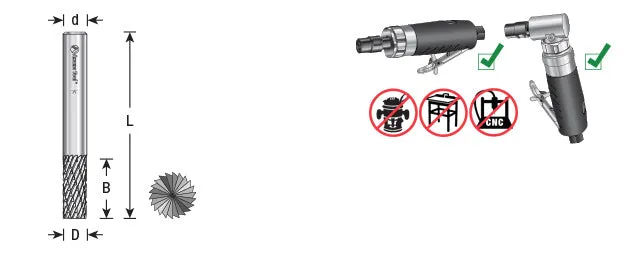 SB Burrs Cylindrical with End Double Cut Burr Bit | 1⁄2 Dia x 1 x 1⁄4 Shank | BURS-090 | 738685090992