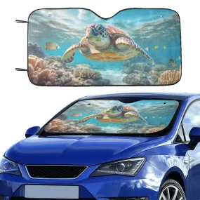 Sea Turtle Car Sunshade, Windshield Ocean Coral Marine Car Accessories Auto Vehicle Protector Window Sun Visor Screen Cover Decor