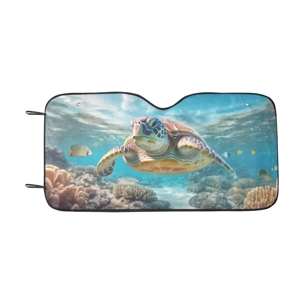 Sea Turtle Car Sunshade, Windshield Ocean Coral Marine Car Accessories Auto Vehicle Protector Window Sun Visor Screen Cover Decor