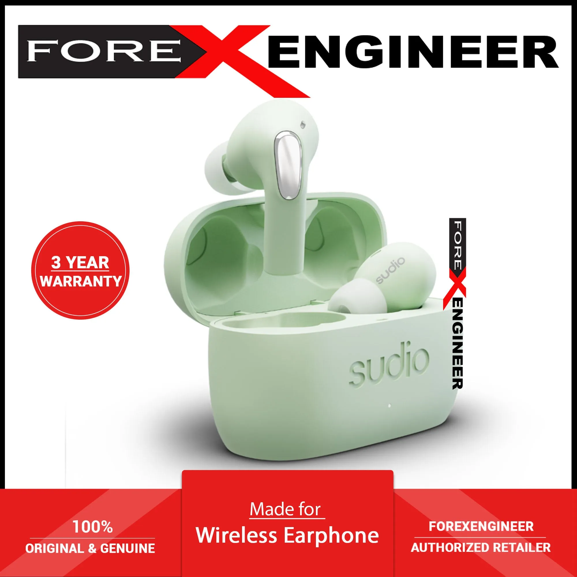 Sudio Wireless Earphone E2 - Hybrid Active Noise Cancellation Spatial Audio - Jade (Barcode: 7350071381618 )