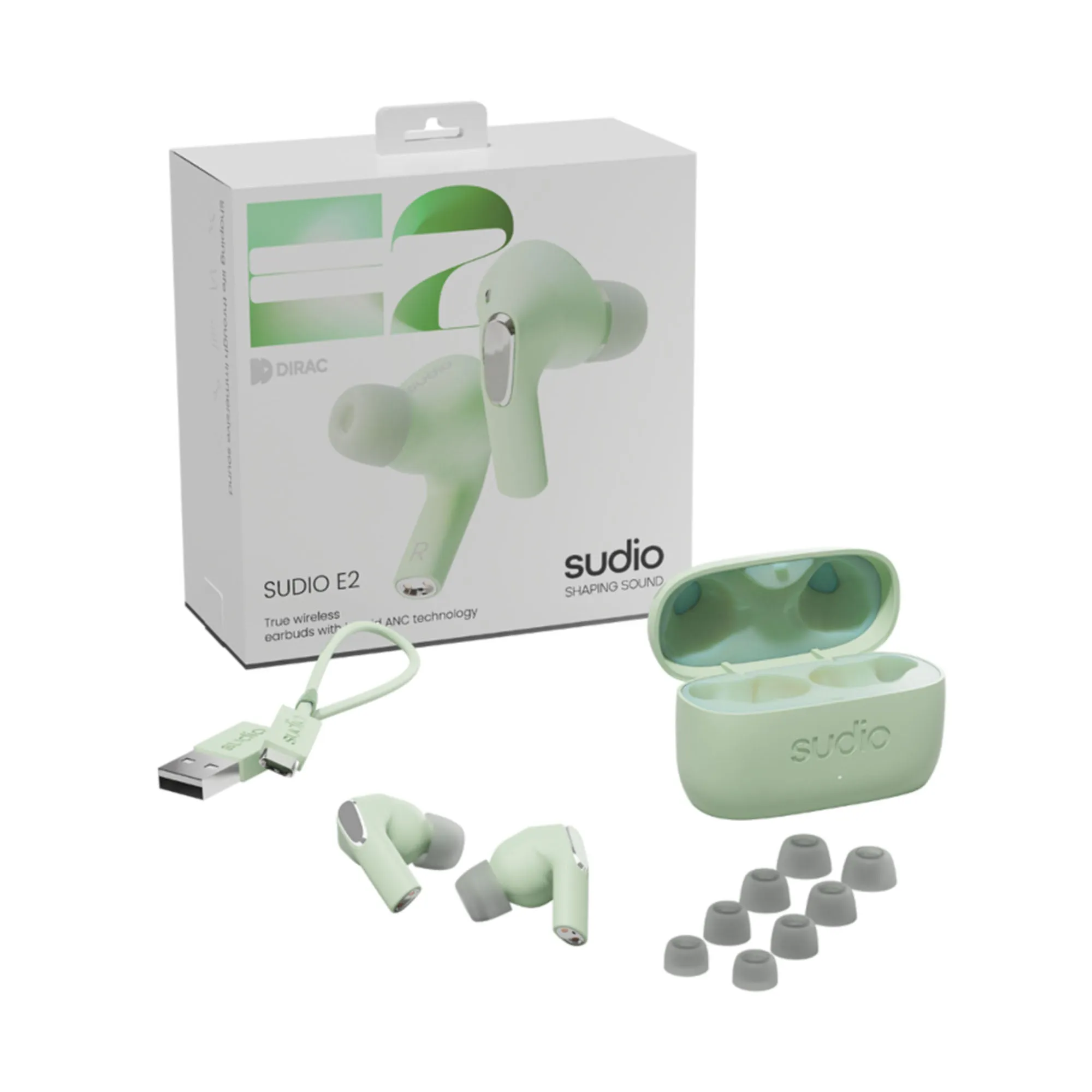 Sudio Wireless Earphone E2 - Hybrid Active Noise Cancellation Spatial Audio - Jade (Barcode: 7350071381618 )