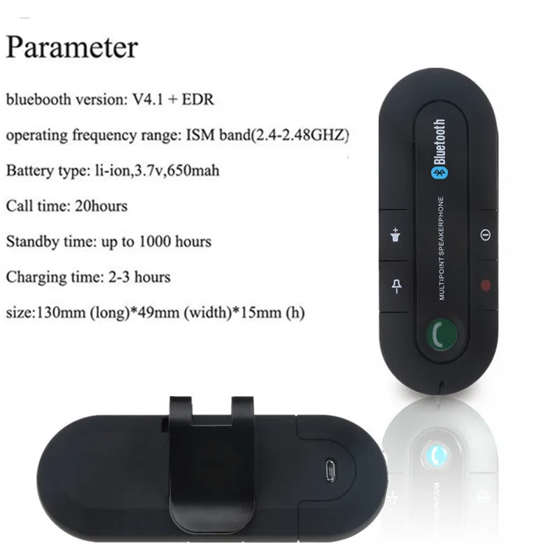 Sun Visor Bluetooth Handsfree Car Kit 4.1 Wireless Audio Receiver Speakerphone MP3 Music Player Multipoint Noise Cancelling