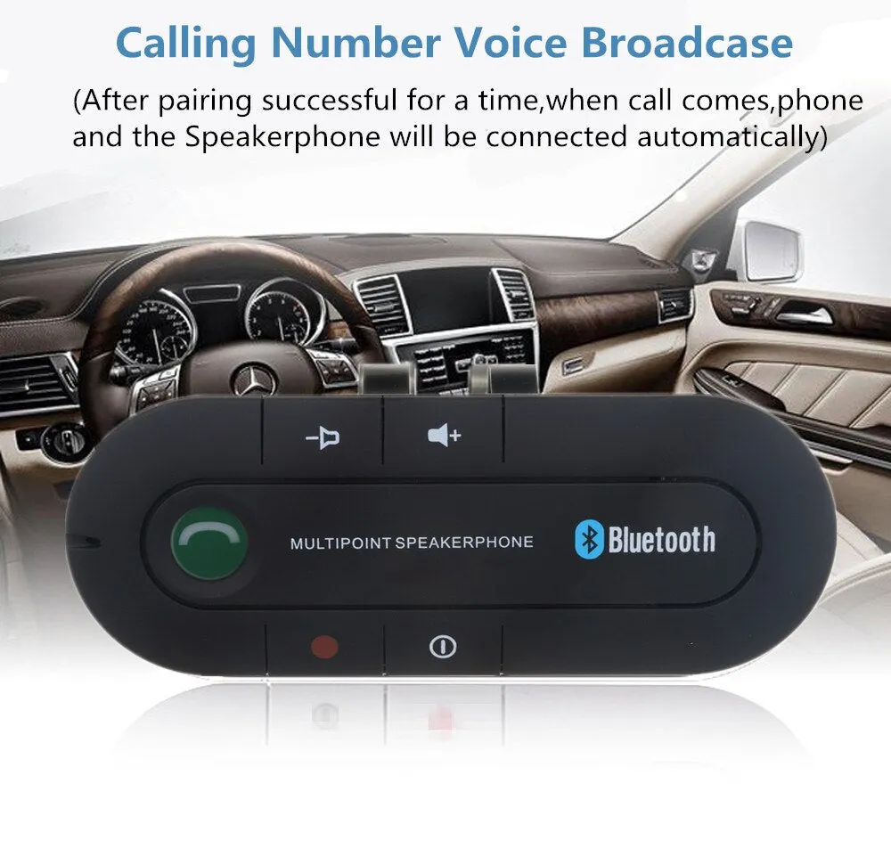 Sun Visor Bluetooth Handsfree Car Kit 4.1 Wireless Audio Receiver Speakerphone MP3 Music Player Multipoint Noise Cancelling