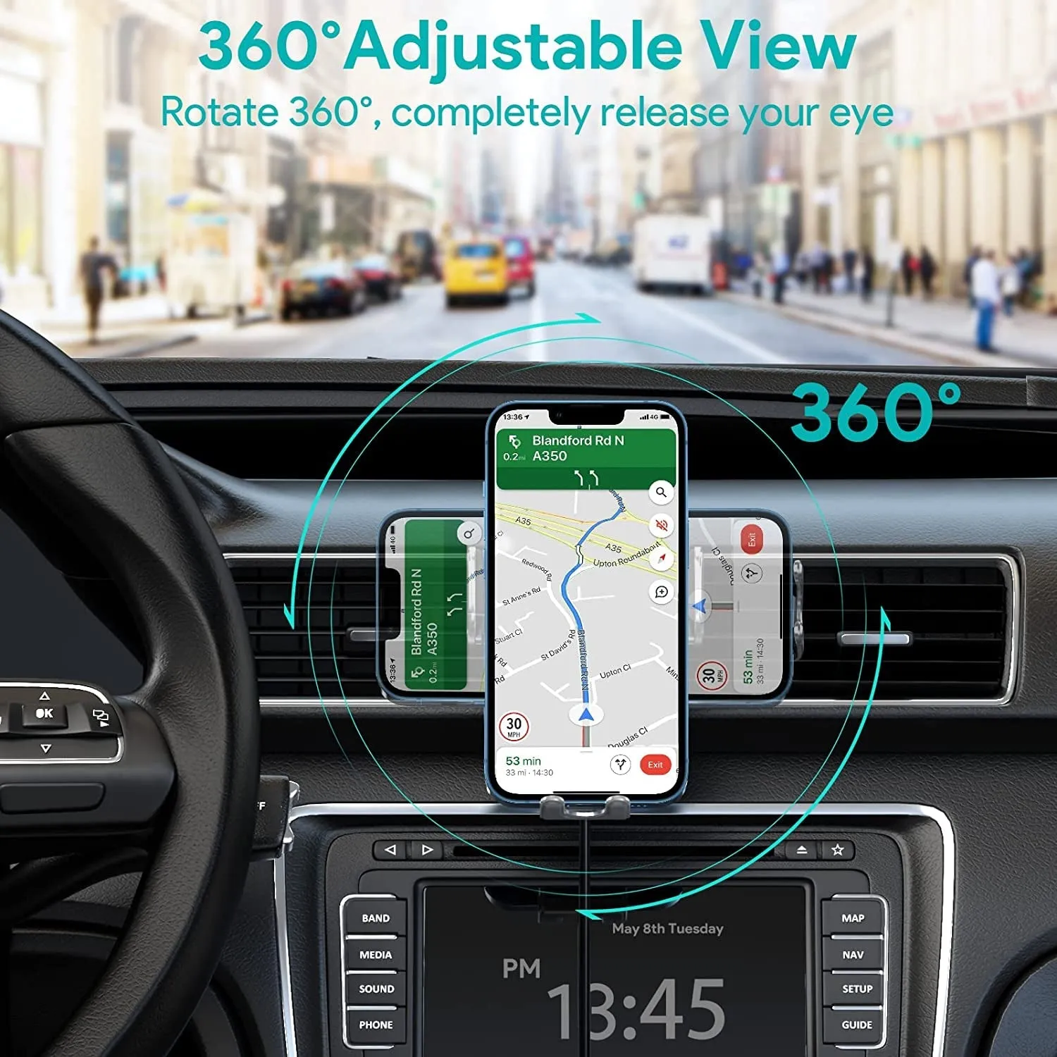 TIKECO Wireless Car Charger, 15W Auto-Clamping Car Charger Mount, Air Vent Car Charging Holder for Iphone 14/14 Pro/13/13 Pro /12/12 Pro/ 11/11 Pro/Xr/Xs/X/8, Samsung S22/ S21/S20 (With QC 3.0 Car Charger)