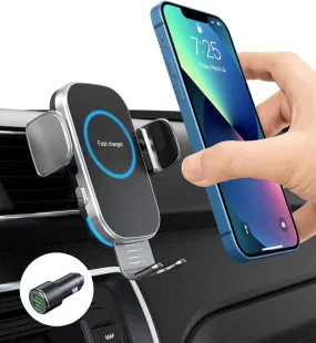 TIKECO Wireless Car Charger, 15W Auto-Clamping Car Charger Mount, Air Vent Car Charging Holder for Iphone 14/14 Pro/13/13 Pro /12/12 Pro/ 11/11 Pro/Xr/Xs/X/8, Samsung S22/ S21/S20 (With QC 3.0 Car Charger)