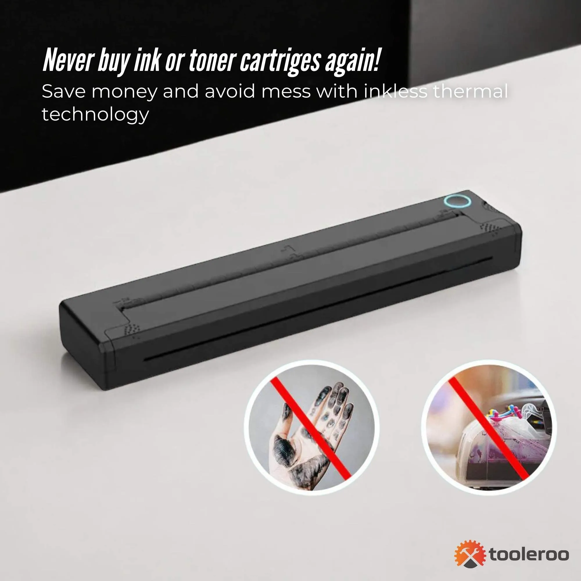 Tooleroo Portable A4 Thermal Printer Black   Paper Kit - Wireless and Inkless