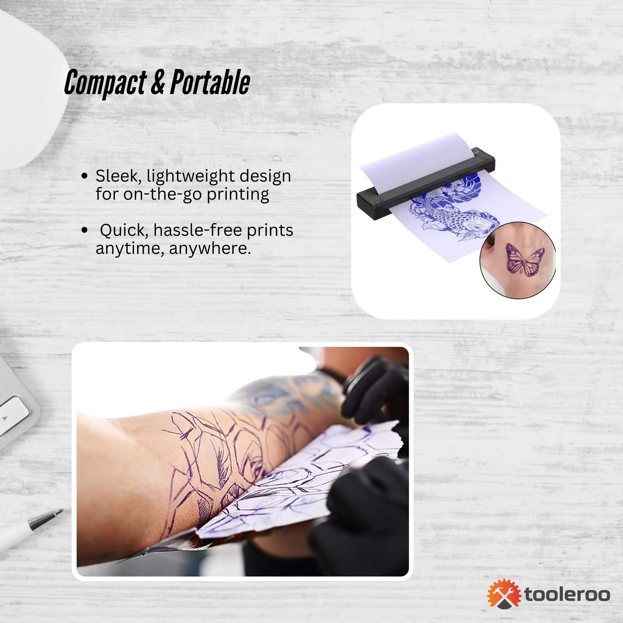 Tooleroo Portable A4 Thermal Printer Black   Tattoo Stencil Paper - Wireless