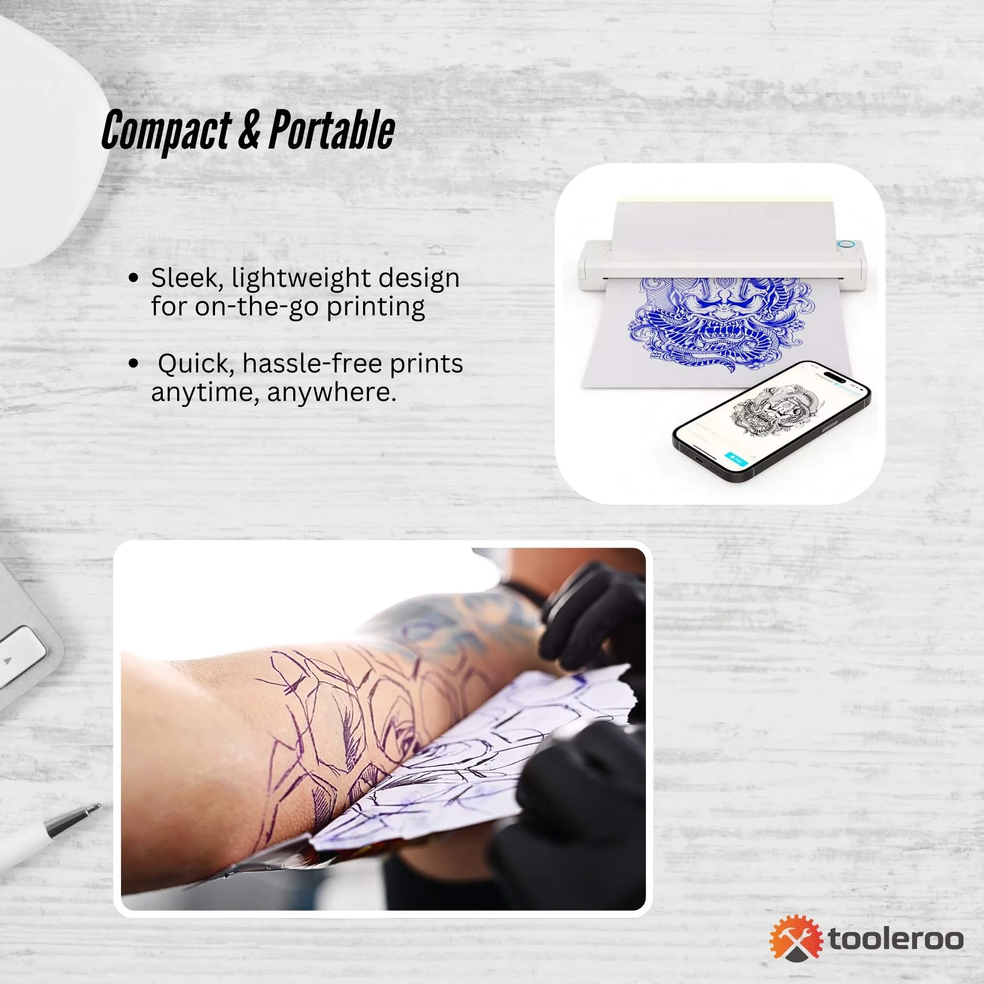 Tooleroo Portable A4 Thermal Printer White   Tattoo Stencil Paper Kit - Wireless