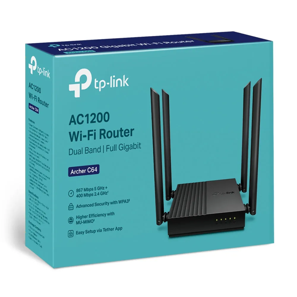 Tp-Link Archer C64 V1 - Wireless Router 4-Port Switch - 1Gbe - Wi-Fi 5 - Dual Band